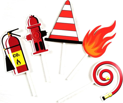 24 Pack Fireman Firefighter Cupcake Toppers Fire Truck Cupcake Toppers Fire Extinguishing Cupcake Toppers for Kids Adults Birthday Baby Shower Par...