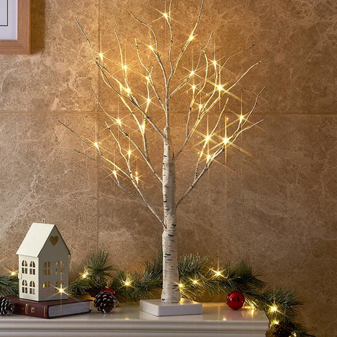 Vanthylit Lighted Tree, White Birch Tree with LED Lights, Prelit Artificial Tree with Timer, Centerpiece Tree Light for Christmas Decorations, Lig...