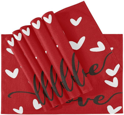Valentine's Day Love Heart Red Buffalo Check Placemats Set of 4 Table Mat Mother's Day Rose Tulip Flowers Table mats Placemat Heat-Resistant Stain...