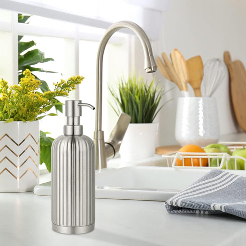 Countertop Soap Dispenser - Rust-Proof Roman Column Shaped Stainless Steel Bottle with Pump for Bathroom and Kitchen - 18 oz Brushed Nickel Liquid...