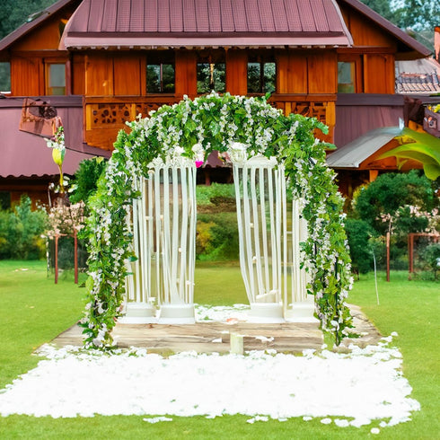 Mavee Artificial Wisteria Vine Garland Hanging Decor - 28.8ft Silk Flowers with Ivy Leaves (4x7.2ft) for Wedding, Home Floral Arrangements - White...