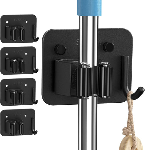 4 Pack Broom Holder Wall Mount Stainless Steel Mop Hanger - Home Laundry Room, Kitchen, Closet, Garage Organization and Storage Heavy Duty Utility...