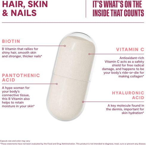 HABIT Hair, Skin & Nails Supplement (60 Capsules) - New Look, Supports Skin Hydration, Hair & Nail Strength, Biotin 2000mcg, Vitamin A & C, Hyalur...