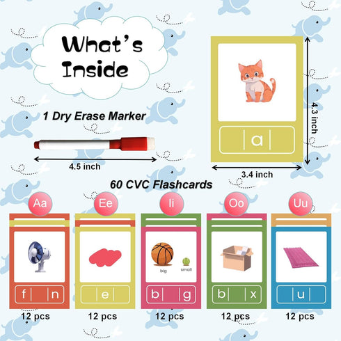 CVC Word Flash Card Games Sight Words Reading Writing Spelling FlashcCards for Kindergarten, Toddler Preschool Phonics Learning Activities, Montes...