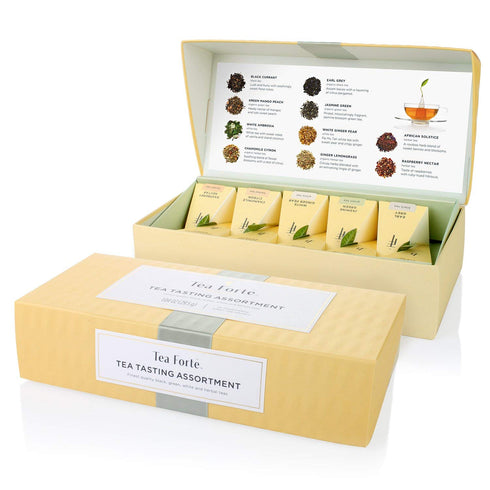 Tea Forte Tea Tasting Assortment Premium Petite Presentation Box Gift Set Sampler, 10 Count, 1 of Each Variety Individually Wrapped Handcrafted Py...