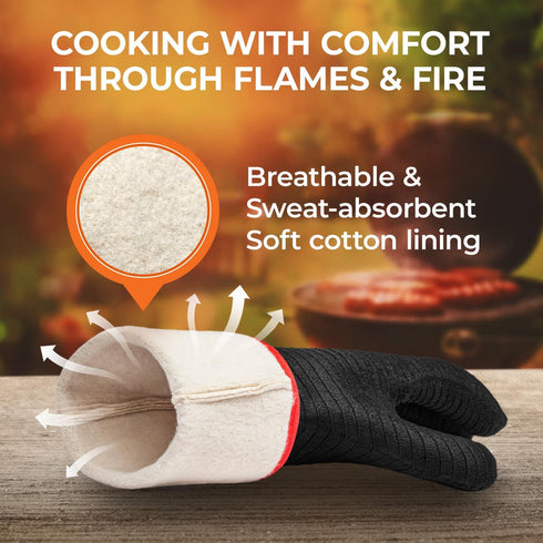 TECEUM BBQ Grill Gloves – Extreme Heat Resistant 1472 F – Extra Long Sleeve Protection – Non Slip Grip Oven Gloves for Barbecue, Grilling, Cooking...