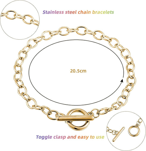 Hicarer 24 Pieces Bracelet Chains Bulk with OT Toggle Clasp Alloy Link Chains DIY Jewelry Making Bracelets for Women DIY Jewelry Crafts Supplies(G...