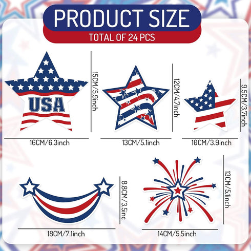 Whaline 24Pcs Patriotic Refrigerator Magnets 4th of July Stars Fireworks Refrigerator Magnetic Stickers Stars and Stripes Magnetic Decals for Inde...
