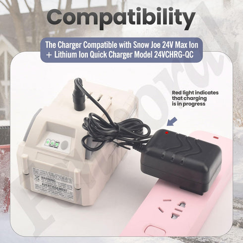 24VCHRG-QC iON+ Quick Charger Compatible with Snow Joe iBAT24 and 24VBAT Series Batteries for All iON Battery 24VBAT-LTE, 24VBAT-LT, 24VBAT, 24VBA...