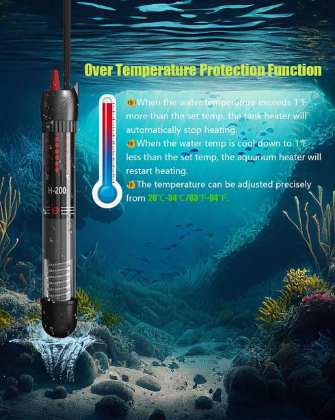 Aquarium Heater 50W, 20 Gallons Tank Submersible Aquarium Heater, Temperature Adjustable, Betta Turtle/Fish Tank Heater, Built-in Thermostat Contr...