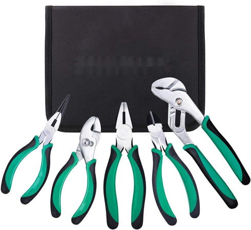 Pliers Set, 5 pc Pliers with Case, Long Nose Pliers, Tongue and Groove Pliers, Slip Joint Pliers, Diagonal Pliers, Linesman Pliers, Pliers Tools S...