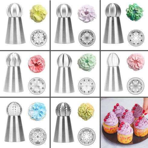 Russian Piping Tips 8 Pcs/Set, Messar Stainless Steel Russian Piping Ball Tips Frosting Icing Piping Nozzles Set Flower Cake Decorating Tips Kit f...