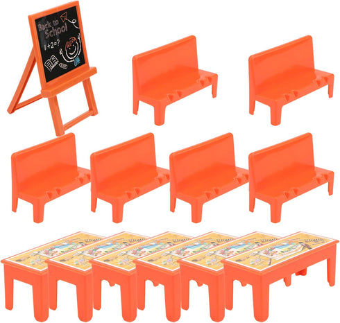 TOYANDONA Miniature Locker 13pcs Classroom for Dolls Miniature Desk and Chair Blackboard Model Doll House Miniature Accessory Classroom Desk...