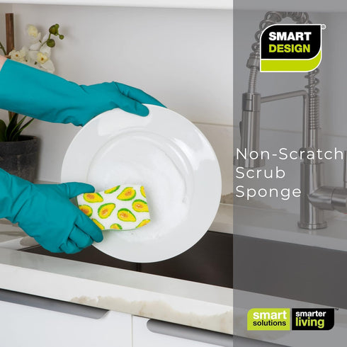 Smart Design Non-Scratch Cellulose Smart Scrub Sponge - Set of 3 - Ultra Absorbent - Ergonomic Shape - Cleaning, Dishes, & Hard Stains - Fruit Pat...