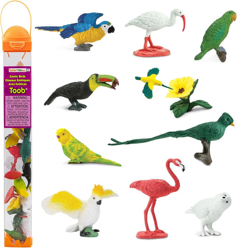 Safari Ltd. Exotic Birds TOOB - 10 Figurines: Parakeet, Quetzal, Macaw, Hummingbird, Toucan, Cockatoo, Flamingo, Snowy Owl, Parrot - Educational T...