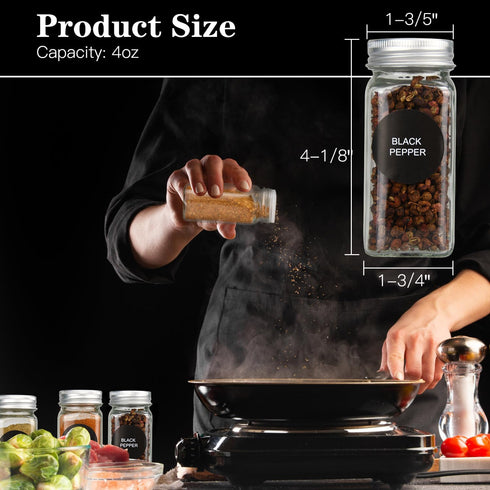 12/24/36/48pcs Glass Spice Jars, 4oz Empty Spice Jars with Metal Caps, Labels, Shaker Lids, Collapsible Funnel, Chalk Pen, Seasoning Organizer for...