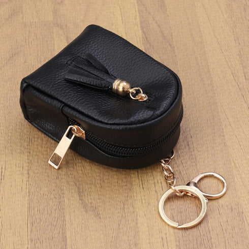 Coin Pouch Leather Wallet with Keychain Ring, Tassel Coin Purse Change Holder Womens Small Coin Purse with Keychain Change Purse, Black, (5Y0E24B1...