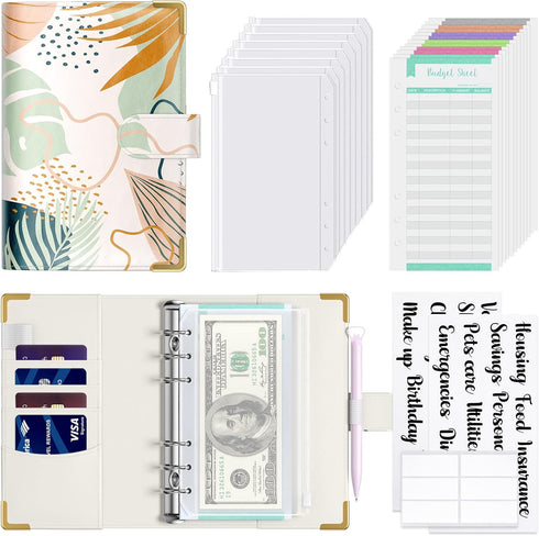 Budget Binder with Zipper Envelopes, A6 Money Saving Binder Cash Envelopes for Budgeting, PU Leather Budget Planner Money Organizer for Cash Bills...