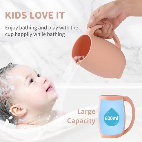 Baby Bath Rinse Cup - Children's Shampoo and Body Wash Rinse Cup with Easy Grip Handle for Rinsing Baby Shampoo and Soap - Food Grade Silicone - P...