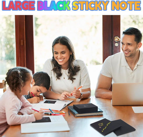 TINNIVI 6 Pads Black Sticky Notes, Large Sticky Notes 4 x 6 Inch, Post It Notes with 2 Metallic Pens, Black Self-Stick Note Pads for Teacher Stude...
