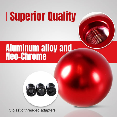 Universal Round Ball Gear Shift Knob,Chrome Finish Aluminum Shifter Knobs with 3 Adapters Compatible with Manual and Automatic Transmission Car(Re...