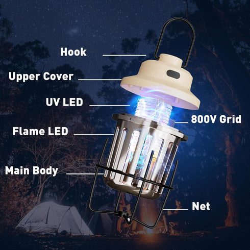 Bug Zapper Outdoor Camping Lamp Mosquito Repellent, Versatile Portable & Rechargeable Flying Insect Killer Lantern, Outdoor Mosquito Zapper for RV...