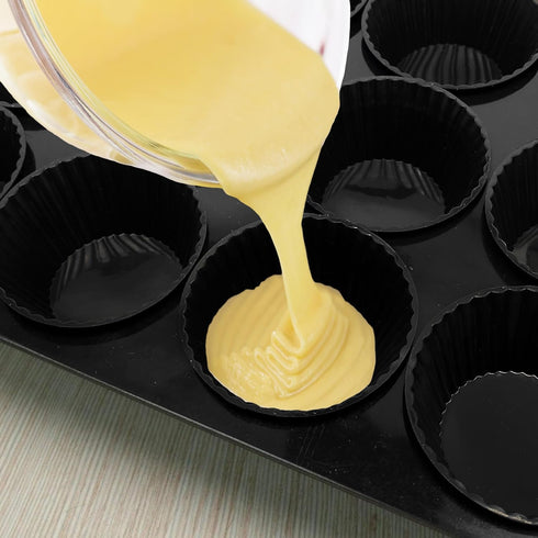 Silicone Baking Cups Reusable Muffin Cupcake Liners 24 Pack Non-stick Cupcake Holders Molds for Party Birthday Halloween Christmas Black...