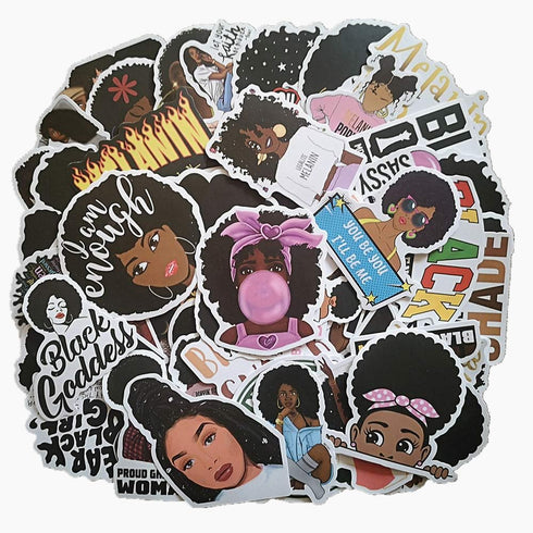 50 pcs Melanin Stickers | Black Girl Graffiti Stickers|Music Singer Decal Waterproof Vinyl Decals for Laptop Skateboard Water Bottles Luggage Scra...