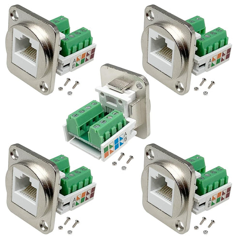 5PCS RJ45 Panel Mount Screw Terminal Adapter, RJ45/8P8C Panel Mount Connector,D-Type RJ45 Female Solderless Terminal Cat5E Ethernet Extender...