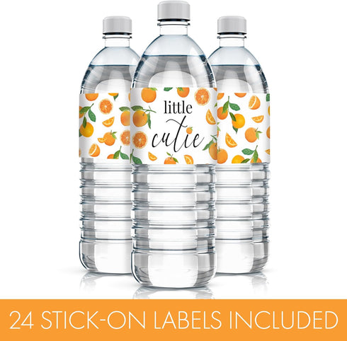 Orange Little Cutie Baby Shower Water Bottle Labels, Waterproof Stickers for Water Bottles - 24 Count...