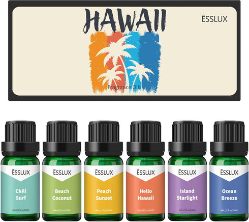 Fragrance Oil, ESSLUX Hawaii Scented Oils Set, Essential Candle Scents for Candle Making, Soap Making, Diffuser Oil Fresh Scents, Ocean Breeze, Be...