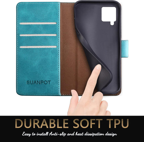 SUANPOT for Samsung Galaxy A12 with RFID Blocking Leather Wallet case Credit Card Holder, Flip Folio Book Phone case Shockproof Cover for Women Me...