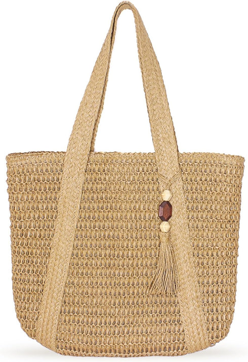 Straw Beach Bag for Women Woven Structured Tote Bag Summer Shoulder Handbags...