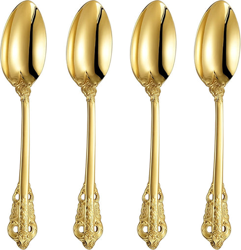 KEAWELL Luxury Dinner Spoon, Set of 4, 18/10 Stainless Steel Tablespoons, Silverware Spoon Set, Mirror Polished, 7.8 Inches (Gold)...