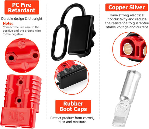 2-4 Gauge Battery Quick Connect Disconnect Electrical Plug Kit 175 Amps Wire Harness Plug for Winch Trailer, 2 Pack, Red...