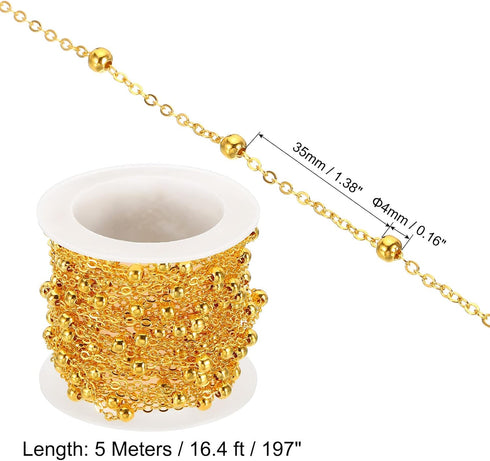 PATIKIL 5m/16 Feet Beading Chain with Spool, Brass Chain Link for Jewelry Making DIY Necklace Bracelet Accessories, Golden...