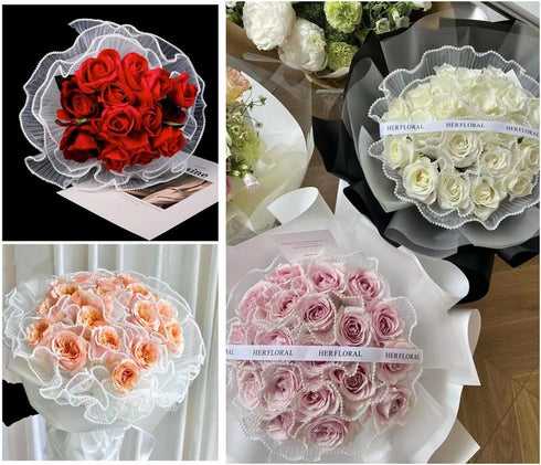 2 Pack 4.3 yards Flower Wrapping Paper Flower Shop Bouquet Supplies White Pearl Wave Yarn Flower Wrapping Paper Material Yarn Bouquet Fold Wave Ya...