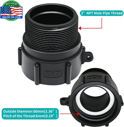 275 330 Gallon IBC Tote Adapter 2" Female Buttress Coarse Thread x 2" Male NPT Pipe Thread IBC Tote Connector Food Grade Water Tank Adapter (2)...