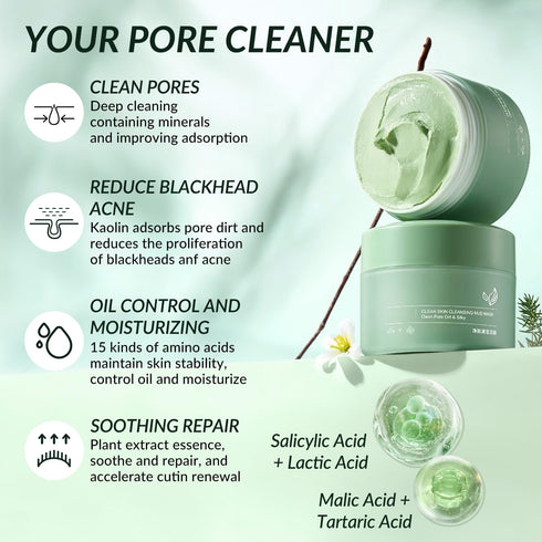 Clay Mask,Clear Skin Cleansing Mud Mask,Clay Facial Mud Mask,Face Masks Skincare Deep Cleansing Blackheads,Minimize Pores,Oil Control,Moisturizing...