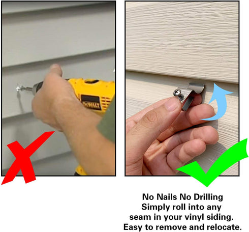 No-Hole Needed Vinyl Siding Clips Hooks Hanger for Hang Solar Powered Lights on Vinyl Siding with No Nails No Drilling, Easy removal (10 Pack)...