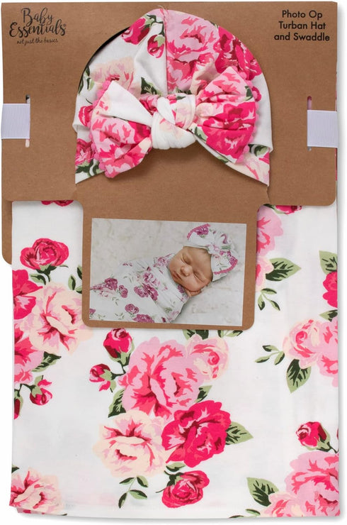 Baby Cotton Swaddle Blanket Wrap with Headband or Hat Set for Baby Girls, Boys Newborns and Infants 0-6 Months (Fabulously Fuchsia)...