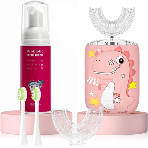 Kids U Shaped Electric Toothbrush, Toddler Toothbrush with 2 U-Shaped Brush Heads 2 Soft Replacements with Toothpaste Automatic Toothbrush Recharg...