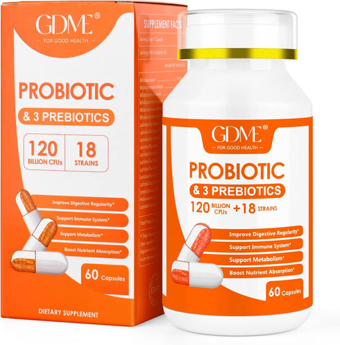 Probiotic Capsules, 60 Capsules 120 Billion CFU 18 Strains, Contains 3 Prebiotics, for Men & Women, Once Daily Probiotic Dietary Supplement, Boost...