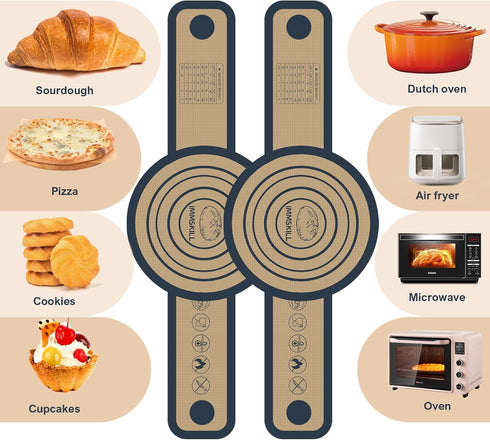2PCS Silicone Bread Sling, Reusable Bread Baking Mat with Long Handles for Dutch Oven Liners, Non-Stick & Easy Clean Silicone Bread Mat(Circle 2)...