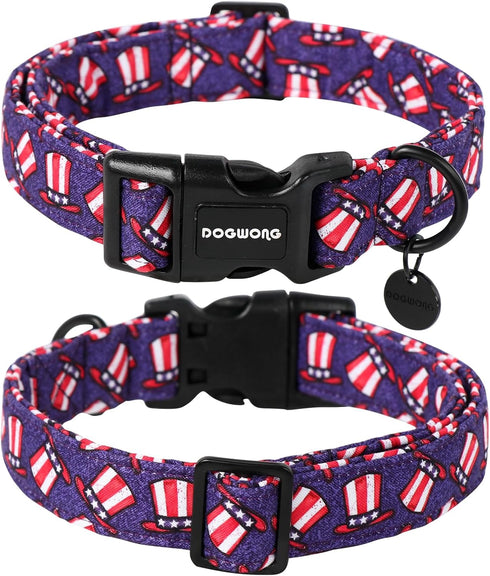 DOGWONG Cotton Dog Collar, 4th of July Dog Collar Durable Soft Natural Fabric Pet Dog Collar Cute Patriotic Puppy Necklace for Small Medium Large ...