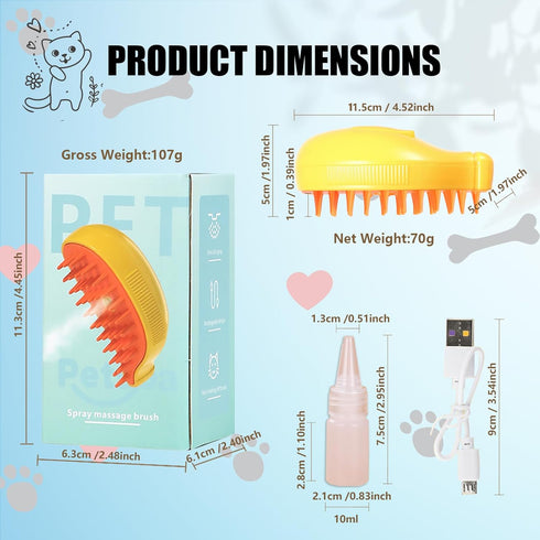 3 in 1 Water Brush for Dogs Cat Steam Brush Steamy Cat Brush with Steam Cat Grooming Brush Cepillo Para Gatos ALD-001-Y (Banana Yellow)...