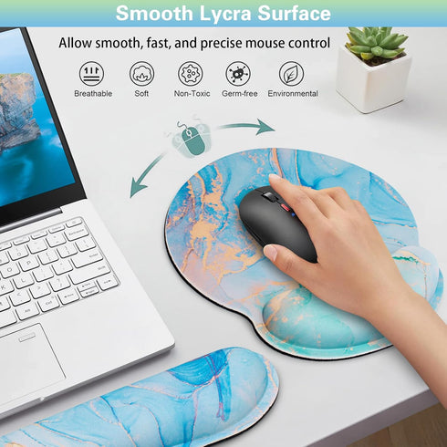 Qomalama 3-in-1 Mouse Pad with Wrist Rest Set,Wrist Support Mouse Pad+Keyboard Gel Wrist Rest+Cup Pad,Ergonomic Mouse Pad,Relieving Wrist Pain,Non...