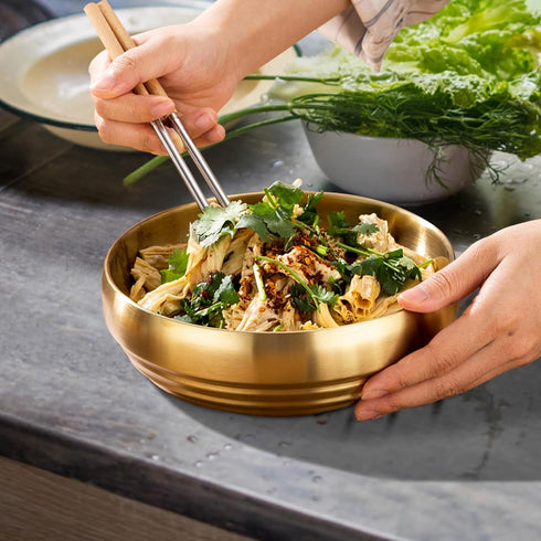 7.3In Gold Large Stainless Steel Soup Bowl, 35OZ Double Walled Sashimi Dish, Unbreakable Serving Bowl Rice Bowls Soup Bowl Salad Bowl Noodle Bowl ...