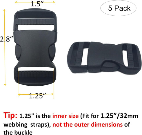 5 Set 1.25" Flat Buckles Dual Adjustable Buckles and Tri-Glide Slides Quick Side Release Buckle for Luggage Straps Pet Collar Backpack Repairing (...