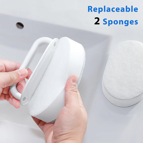 Handle Bath Tub Scrubber, Non Scratch Bathroom Scouring Pad, Bathtub Scrubber Soap Scum Remover for Shower Tile Grout Sink Pool Step & Corner, Hea...